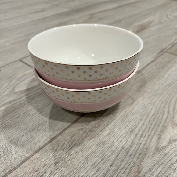 Set of 2 Grace’s Teaware Pink Stripe Gold Polka Dots Cereal Bowl Tea Ware - Picture 5 of 10
